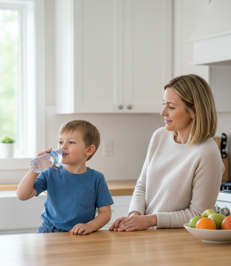 happy family drinking kb7aquatide water